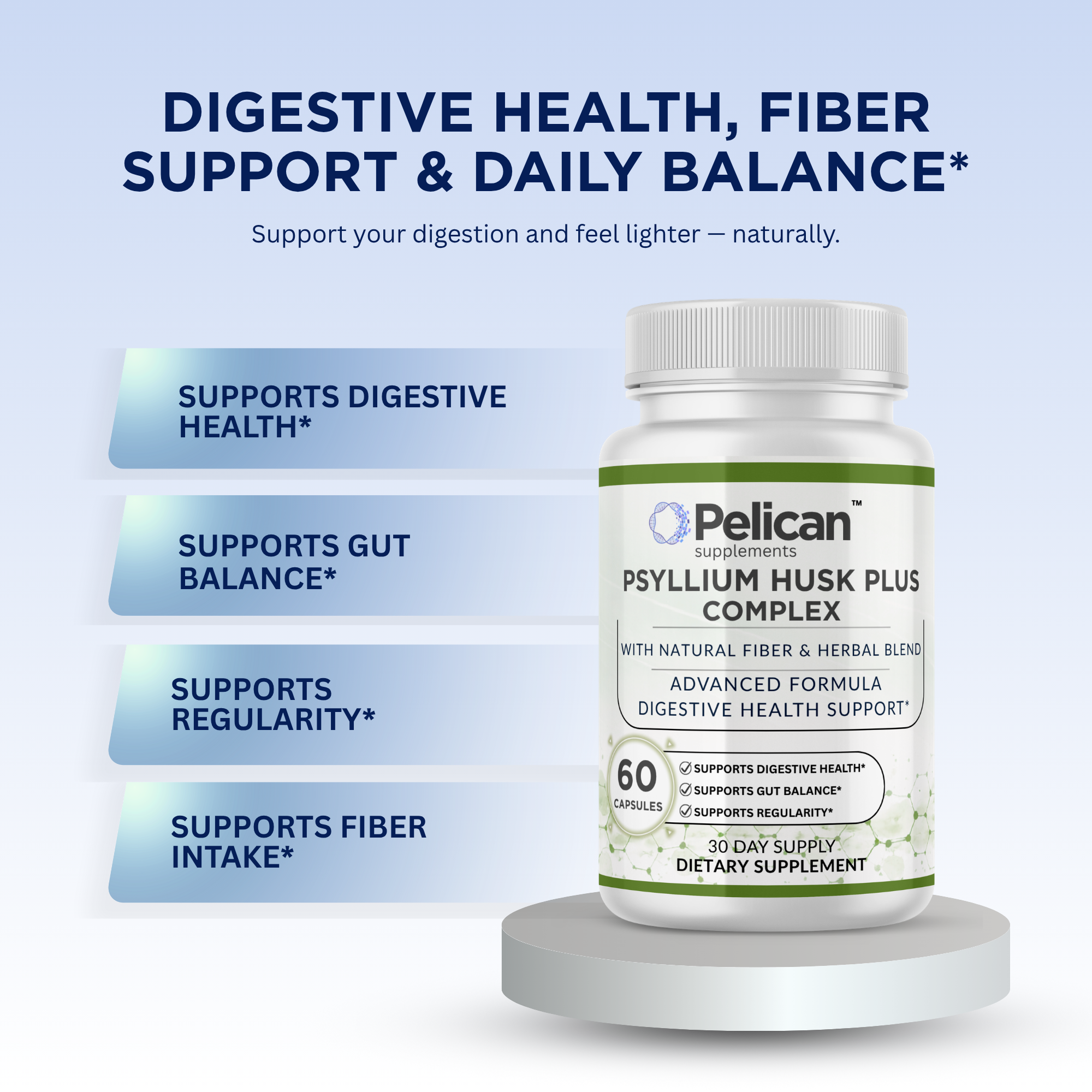 Pelican Psyllium Husk Plus Complex – Digestive & Gut Health Support – 60 Capsules