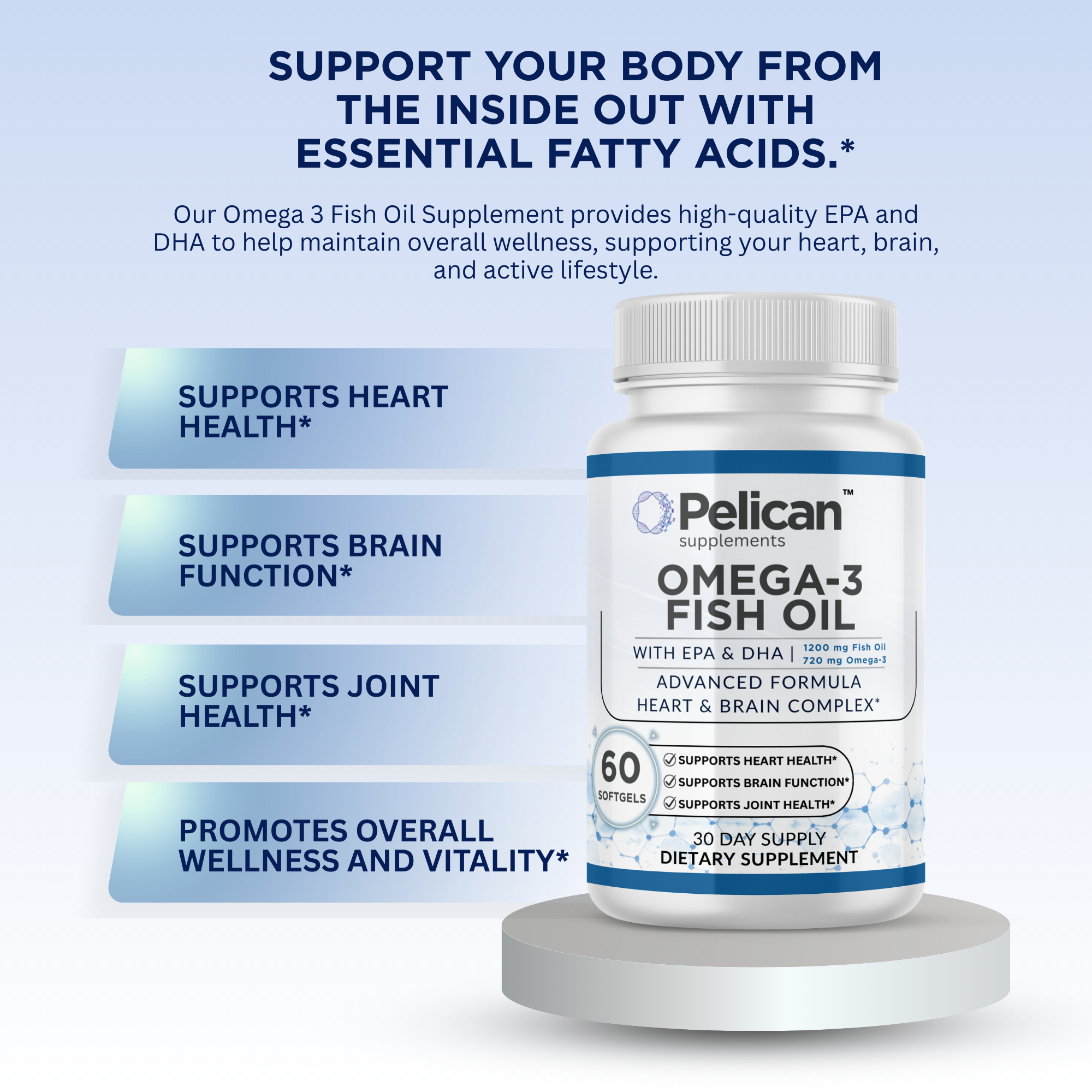 Pelican Omega 3 Fish Oil – Advanced Omega 3 Support Formula – 60 Softgels