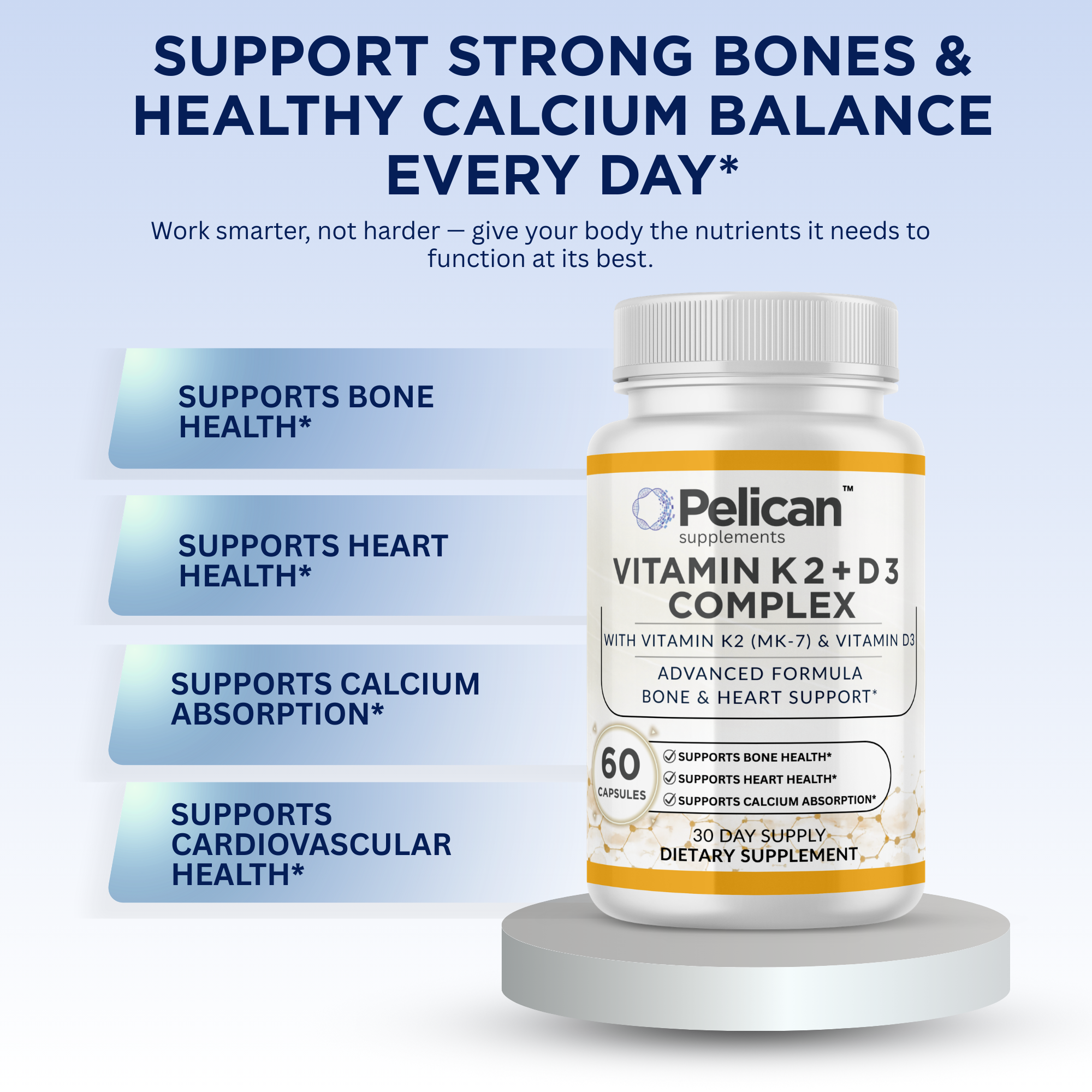 Pelican Vitamin K2 + D3 Complex – Advanced Bone Support Formula – 60 Capsules