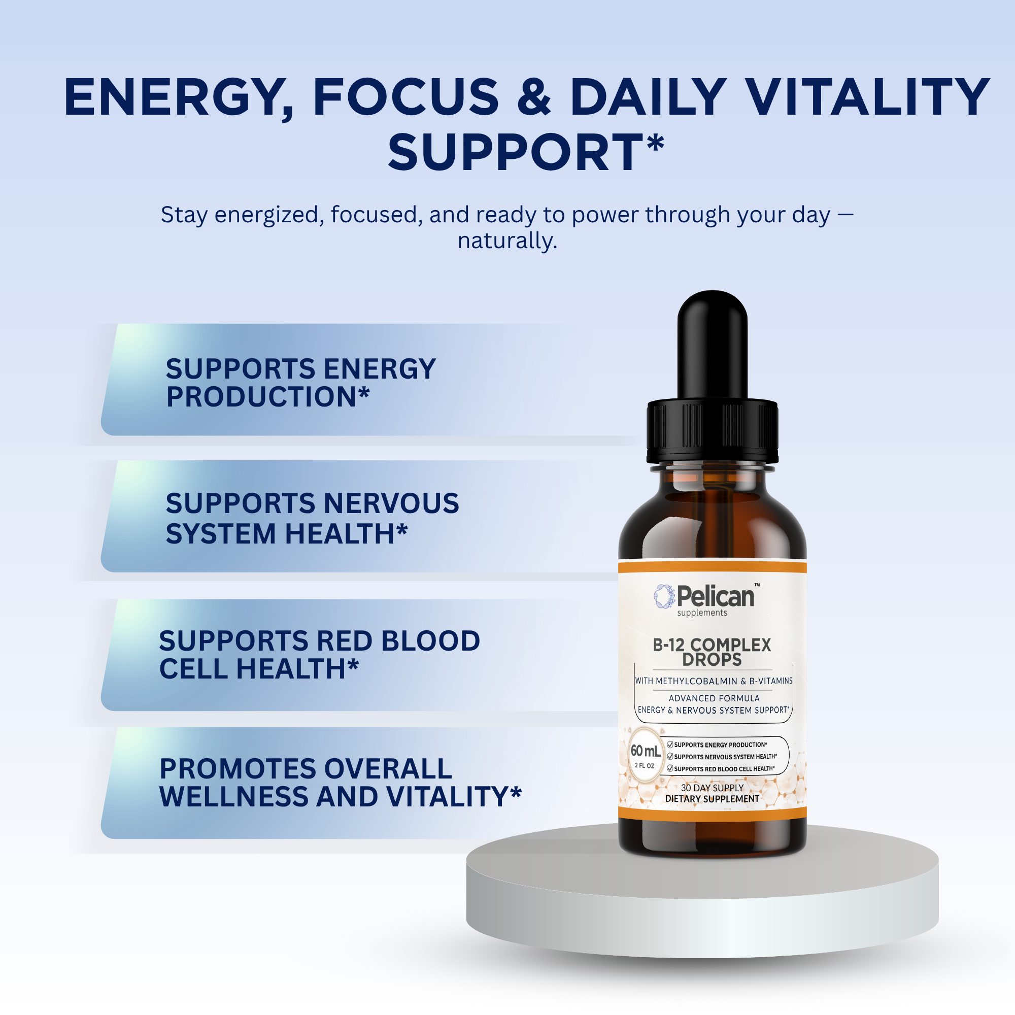 Pelican B-12 Complex Drops – Advanced Energy & Nervous System Support – 60 mL