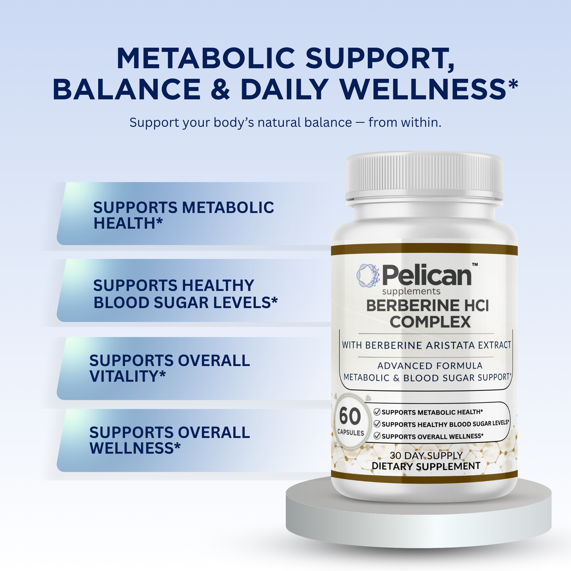 Pelican Berberine HCl Complex – Metabolic & Blood Sugar Support – 60 Capsules
