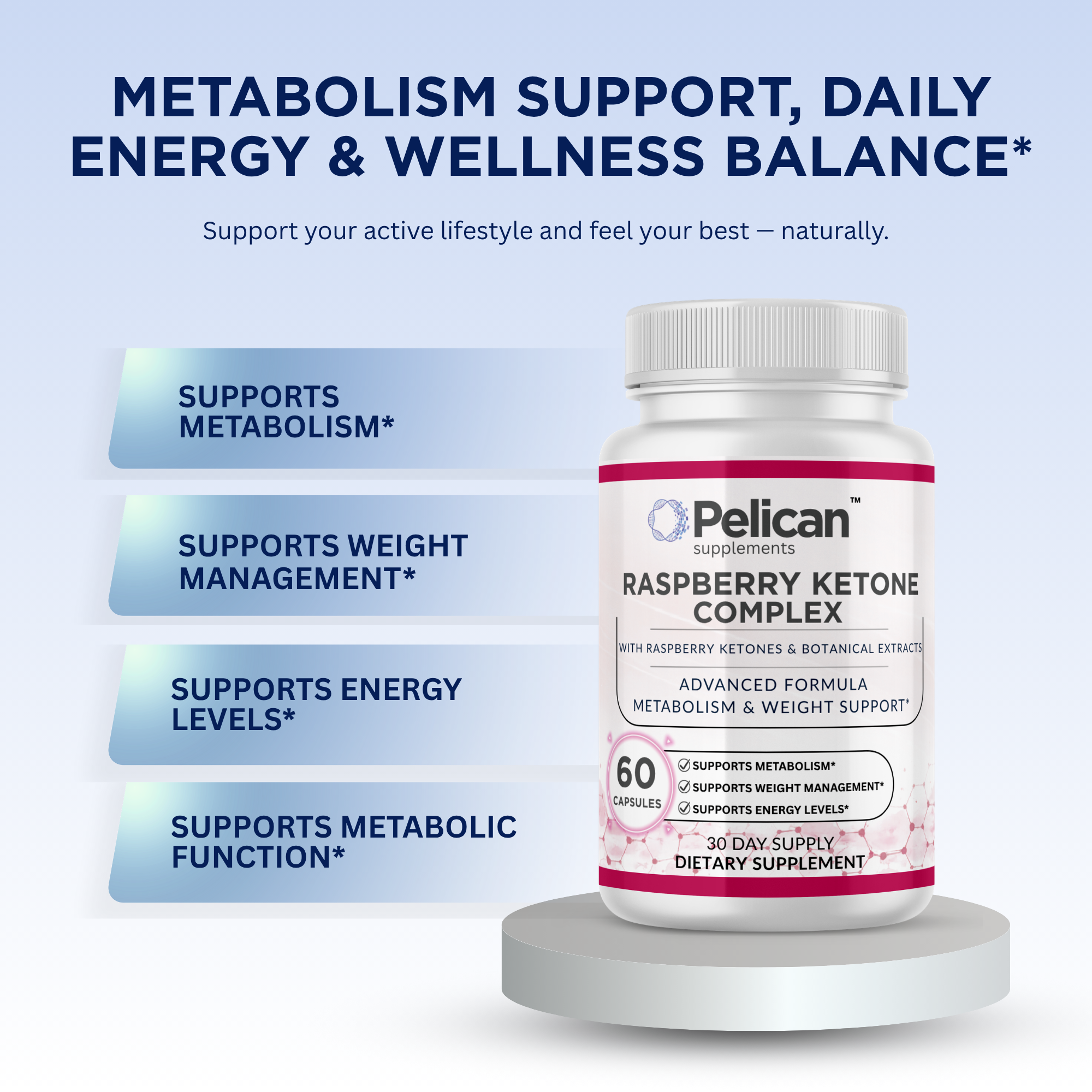Pelican Raspberry Ketone Complex – Advanced Metabolism & Weight Management Support – 60 Capsules