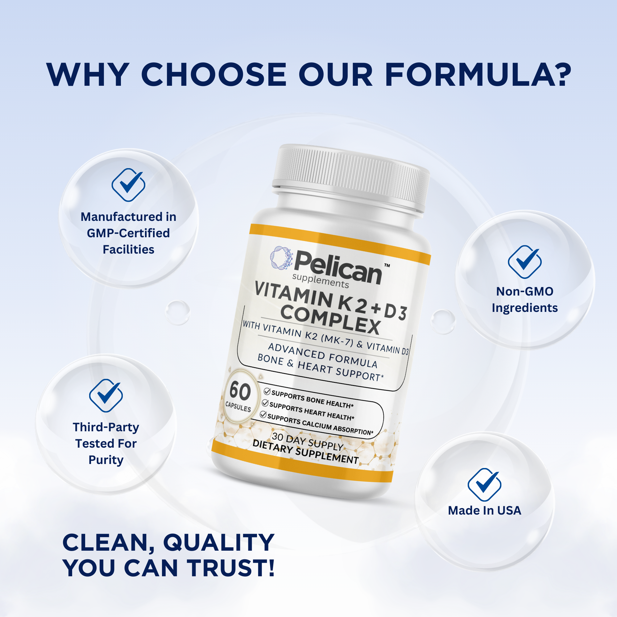 Pelican Vitamin K2 + D3 Complex – Advanced Bone Support Formula – 60 Capsules