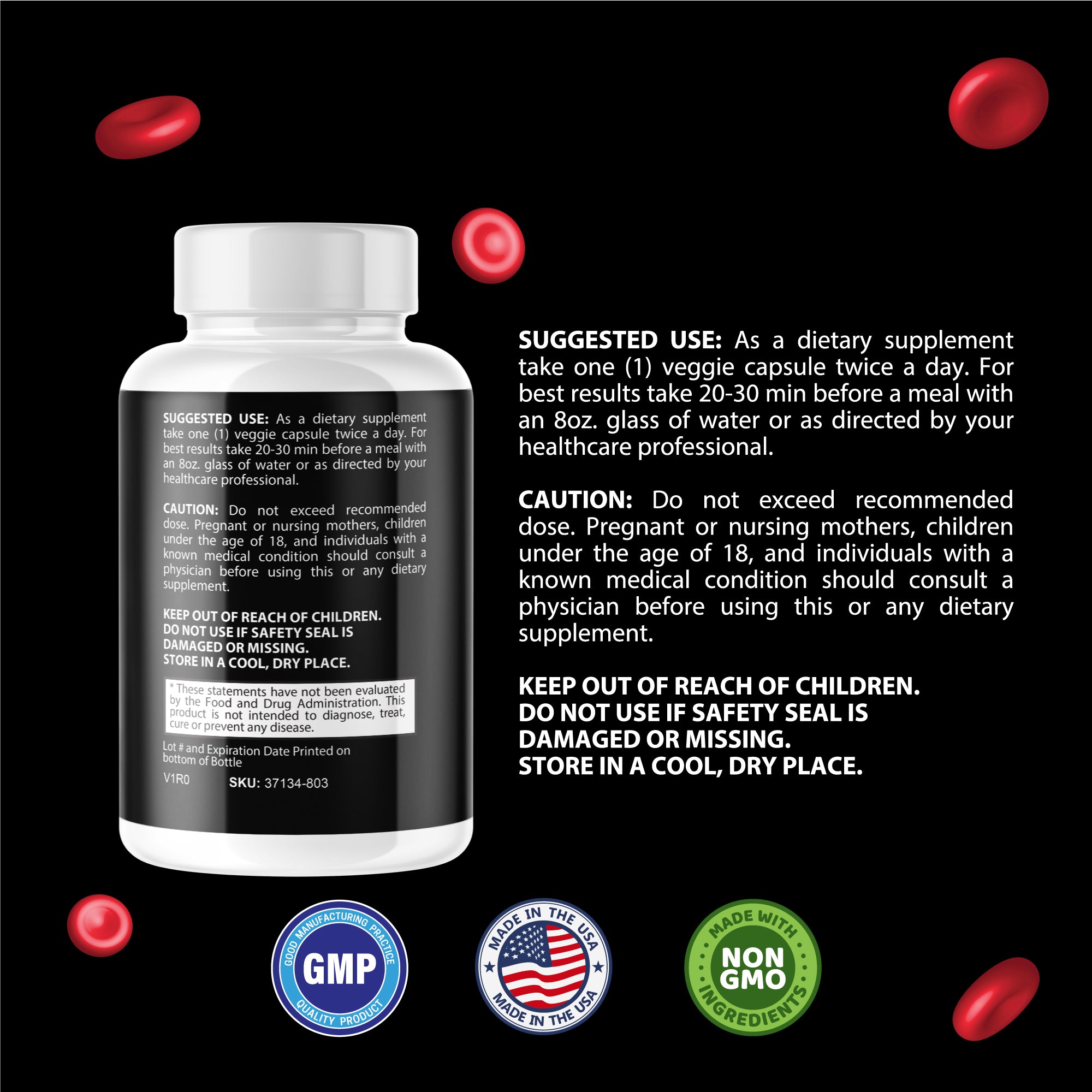 Red Boost Max- Blood Support - 5 Bottles- 300 Capsules