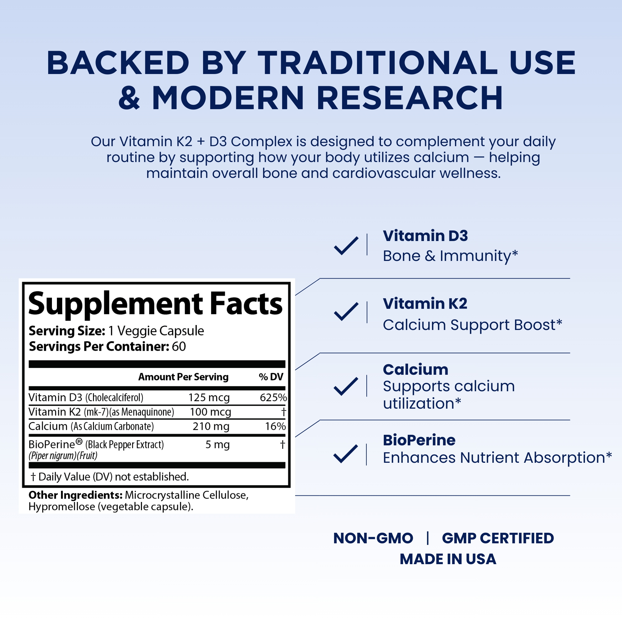 Pelican Vitamin K2 + D3 Complex – Advanced Bone Support Formula – 60 Capsules