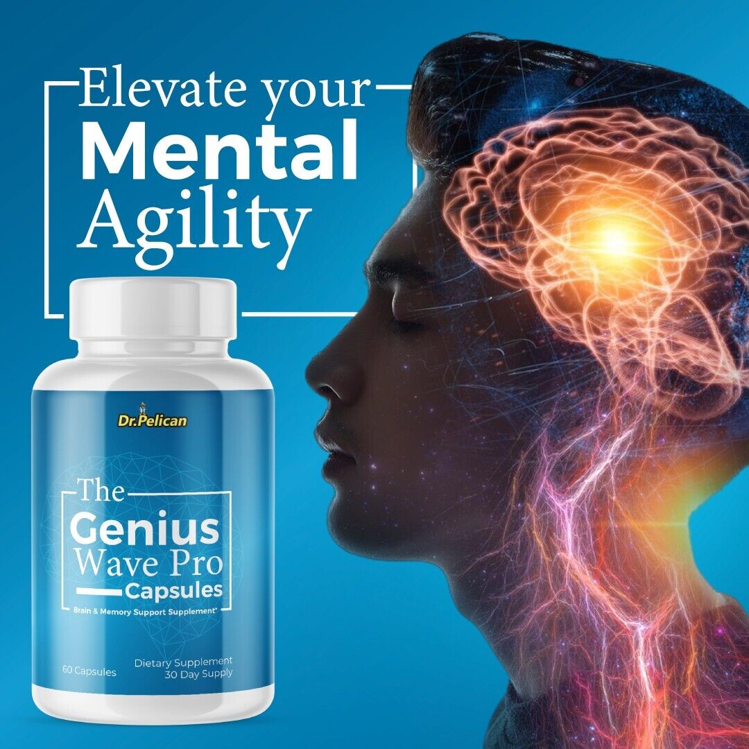 The Genius Wave Pro- Brain Support- 12 Bottles- 720 Capsules