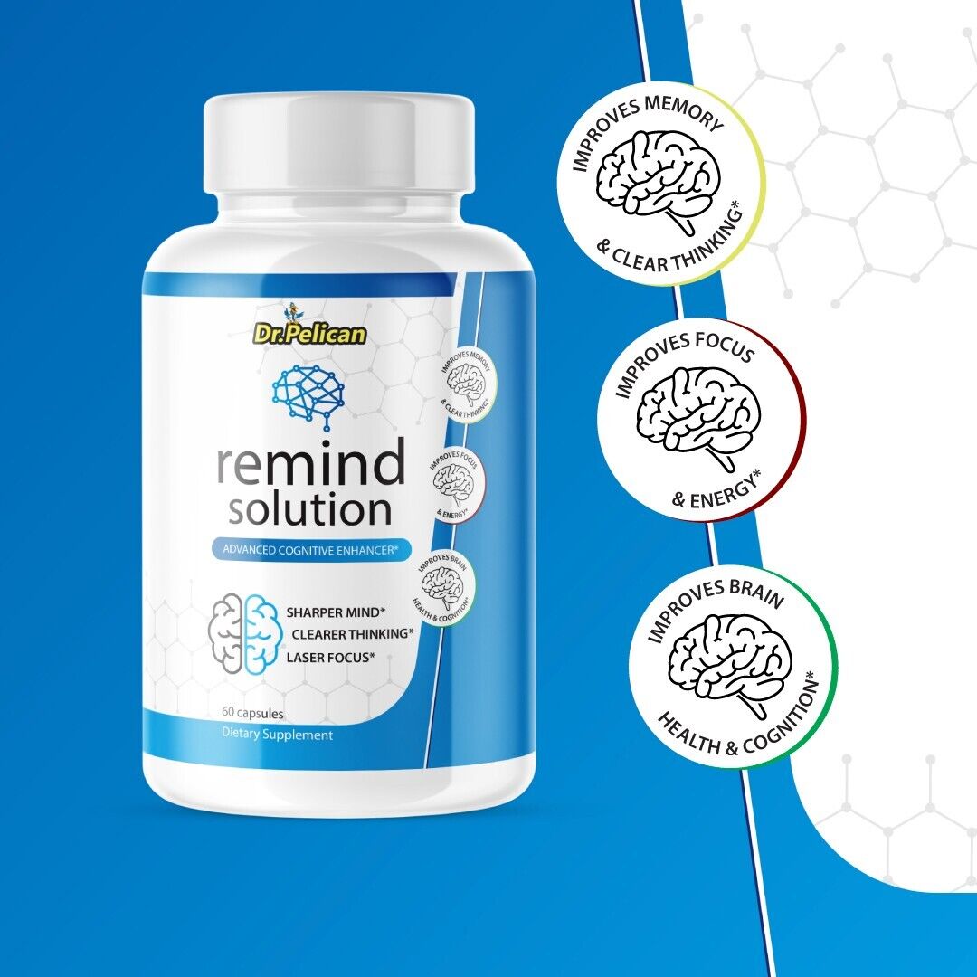 Remind Solution- Sharp Mind/Clear Thinking/Laser Focus- 3 Bottles- 180 Capsules