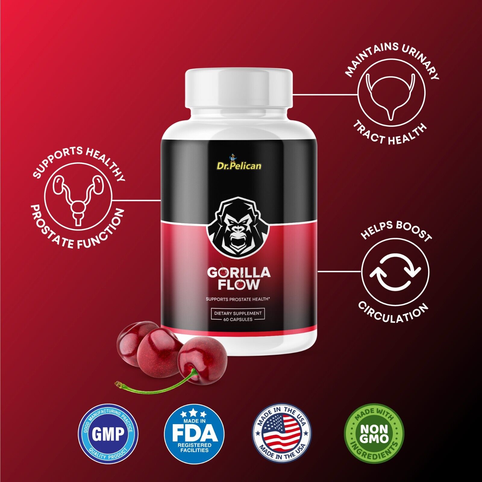 Gorilla Flow- Prostate Support/Urinary Tract Health -3 Bottles- 180 Capsules