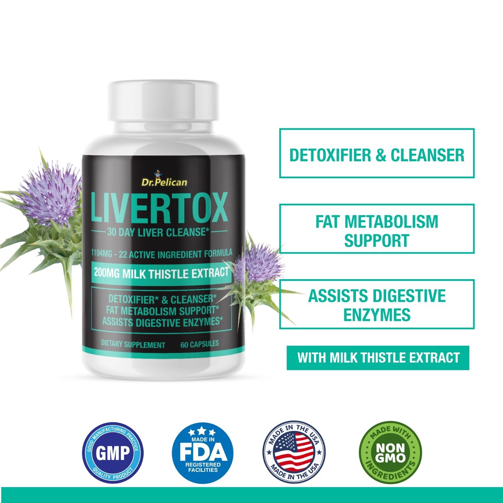 Livertox- Liver Detoxifier/Digestive Enzymes/Metabolism-10 Bottles- 600 Capsules