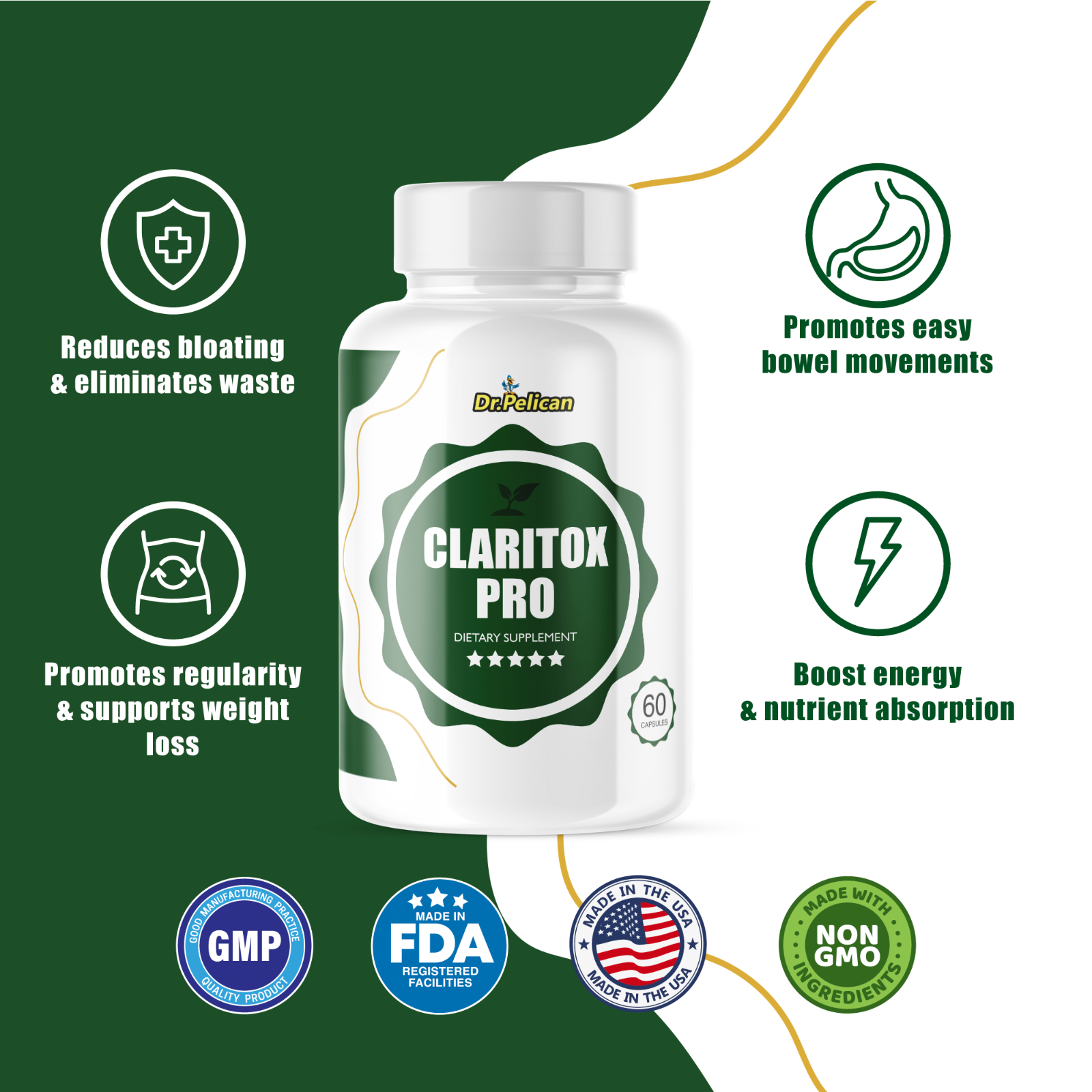 Claritox Pro-Reduce Bloating/Weight Loss/Bowel Movement-12 Bottles-720 Capsules