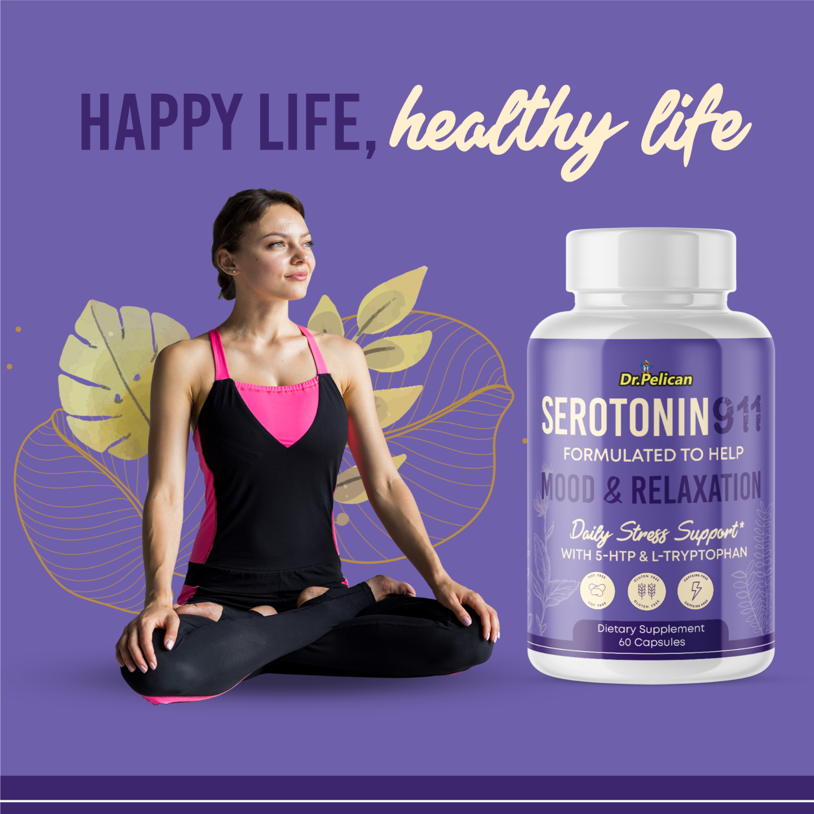 Serotonin911-5-HTP & L-Tryptophan-Stress/Mood/Relaxation- 5 Bottles-300 Capsules