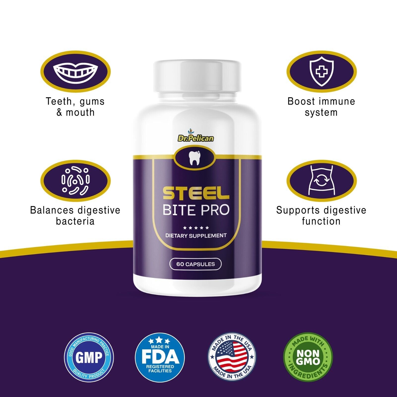 Steel Bite Pro-Teeth & Gums/Oral Health/Pain Sensitivity-4 Bottles-240 Capsules