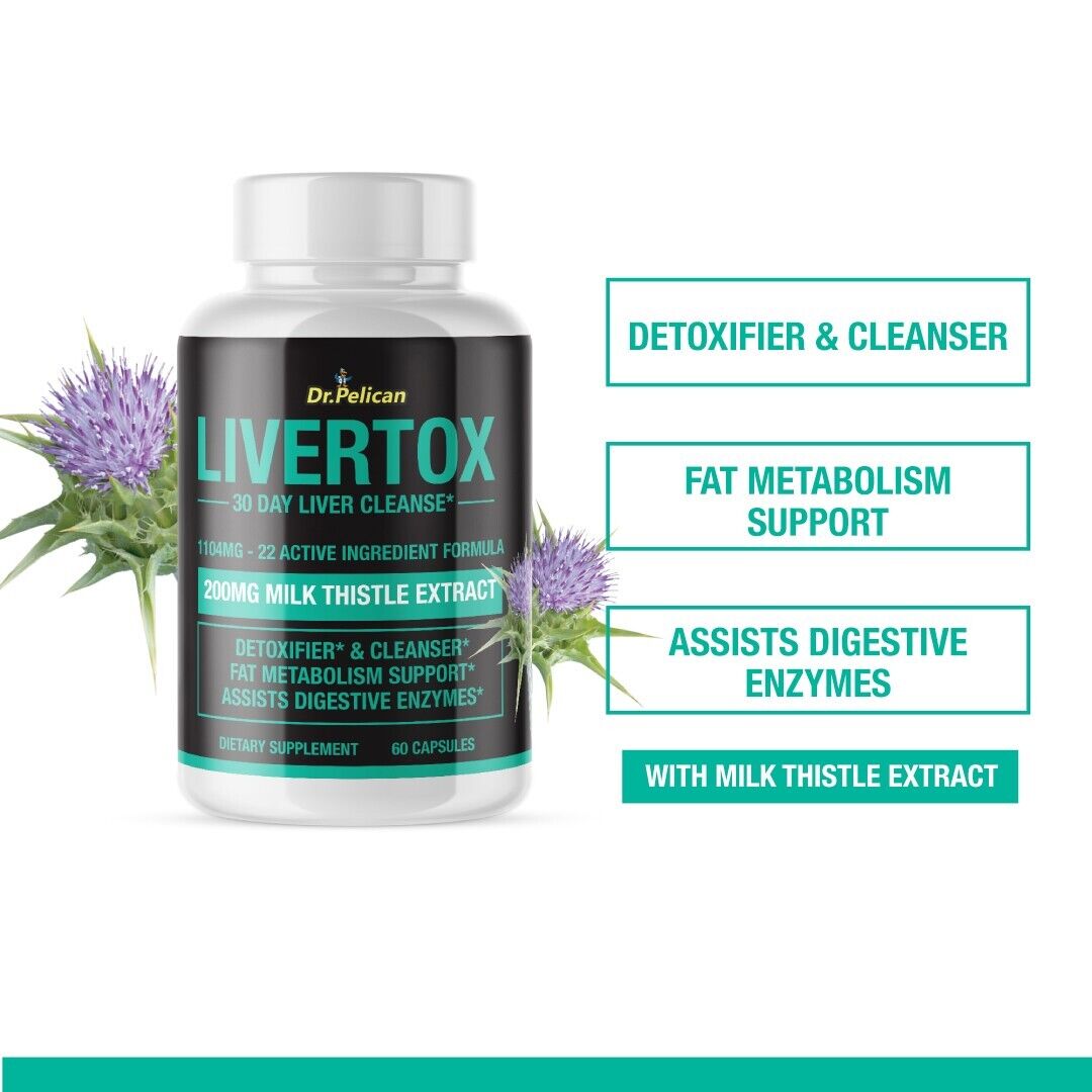 Livertox- Liver Detoxifier/Digestive Enzymes/Metabolism- 4 Bottles- 240 Capsules