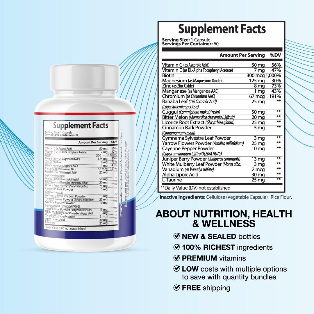 Gluco Freeze- Glucose/ Blood Sugar/ Energy- 5 Bottles- 300 Capsules