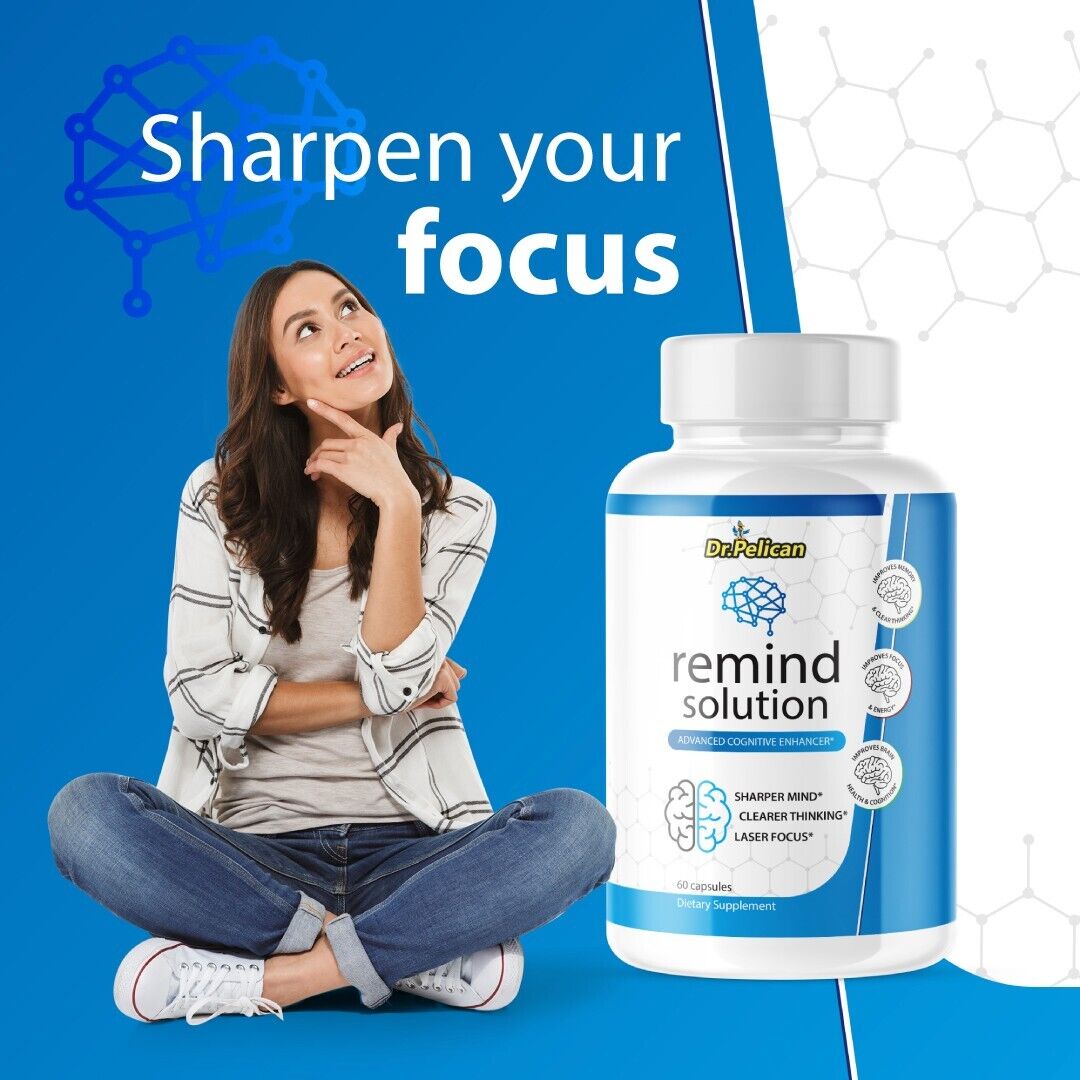Remind Solution- Sharp Mind/Clear Thinking/Laser Focus- 4 Bottles- 240 Capsules