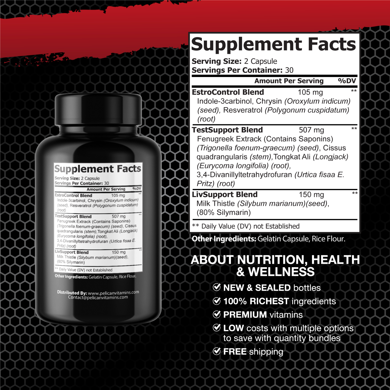 Vitrenix- Male Performance/Mood/Energy/Stamina- 3 Bottles- 180 Capsules