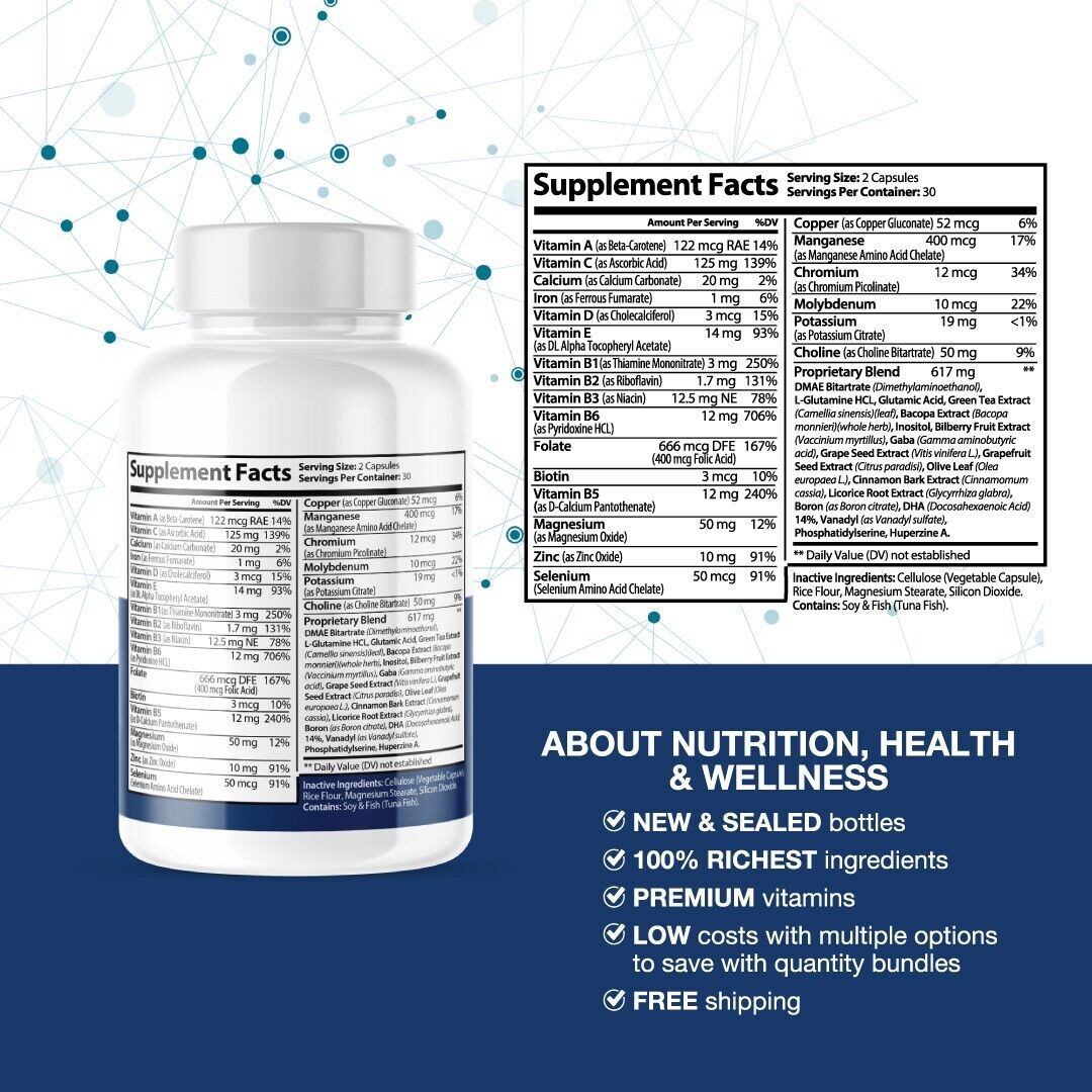 Neuro Tech IQ- Energy/Focus/Mood/Menta Clarity- 3 Bottles- 180 Capsules