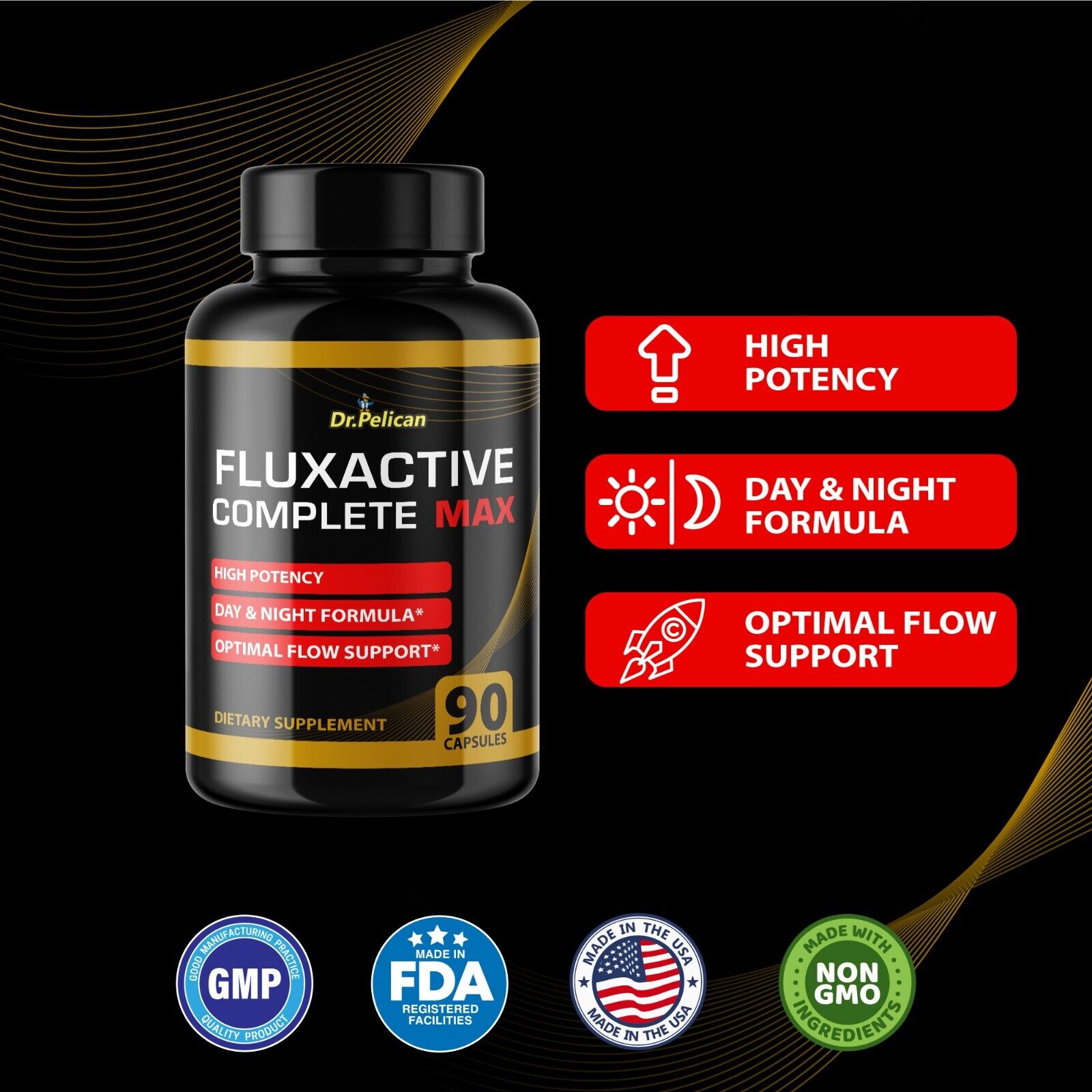 Fluxactive Complete MAX- Male Virility/ Energy/ Workout-4 Bottles- 360 Capsules