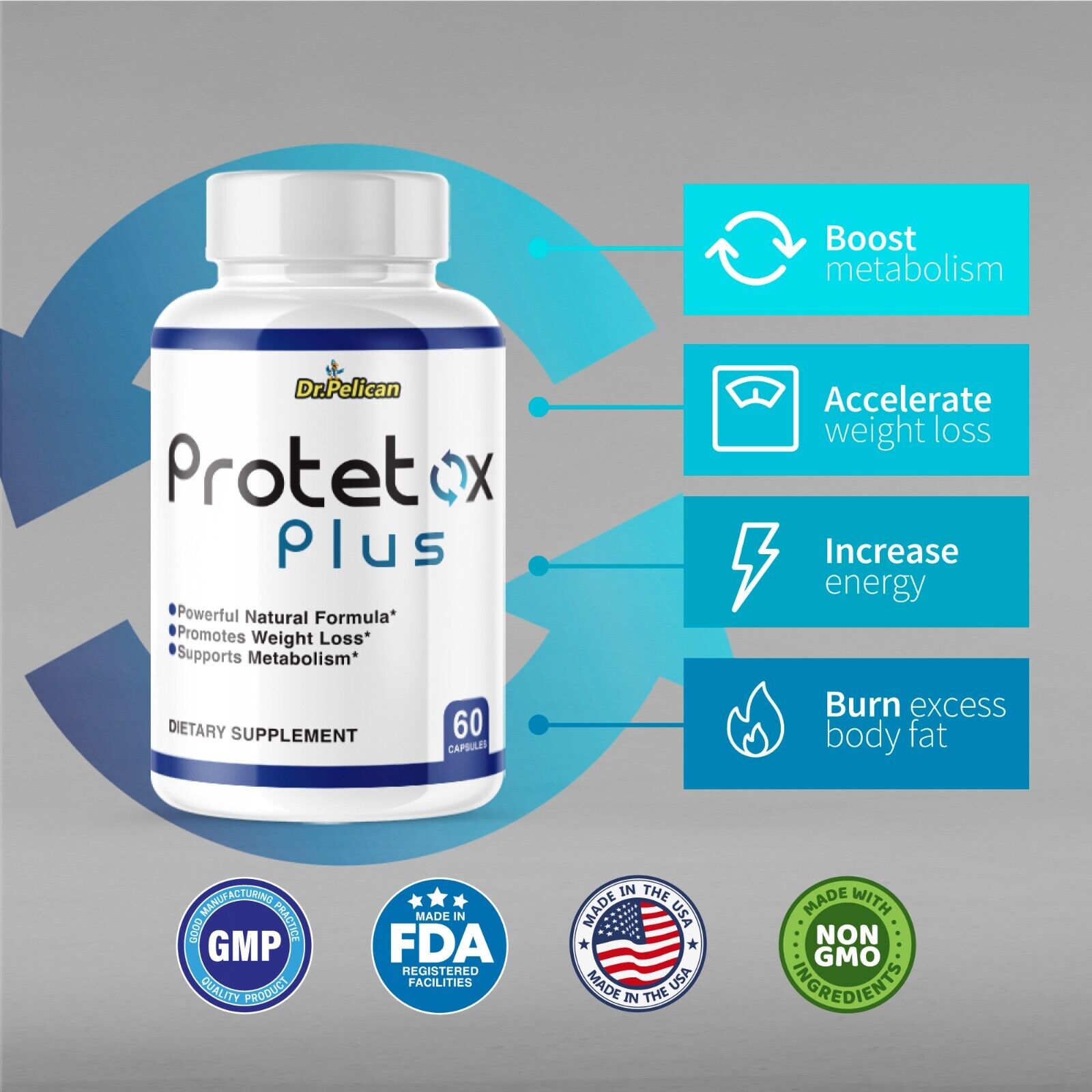 Protetox Plus-Weight Loss/Fat Burner/Metabolism-4 Bottles- 240 Capsules