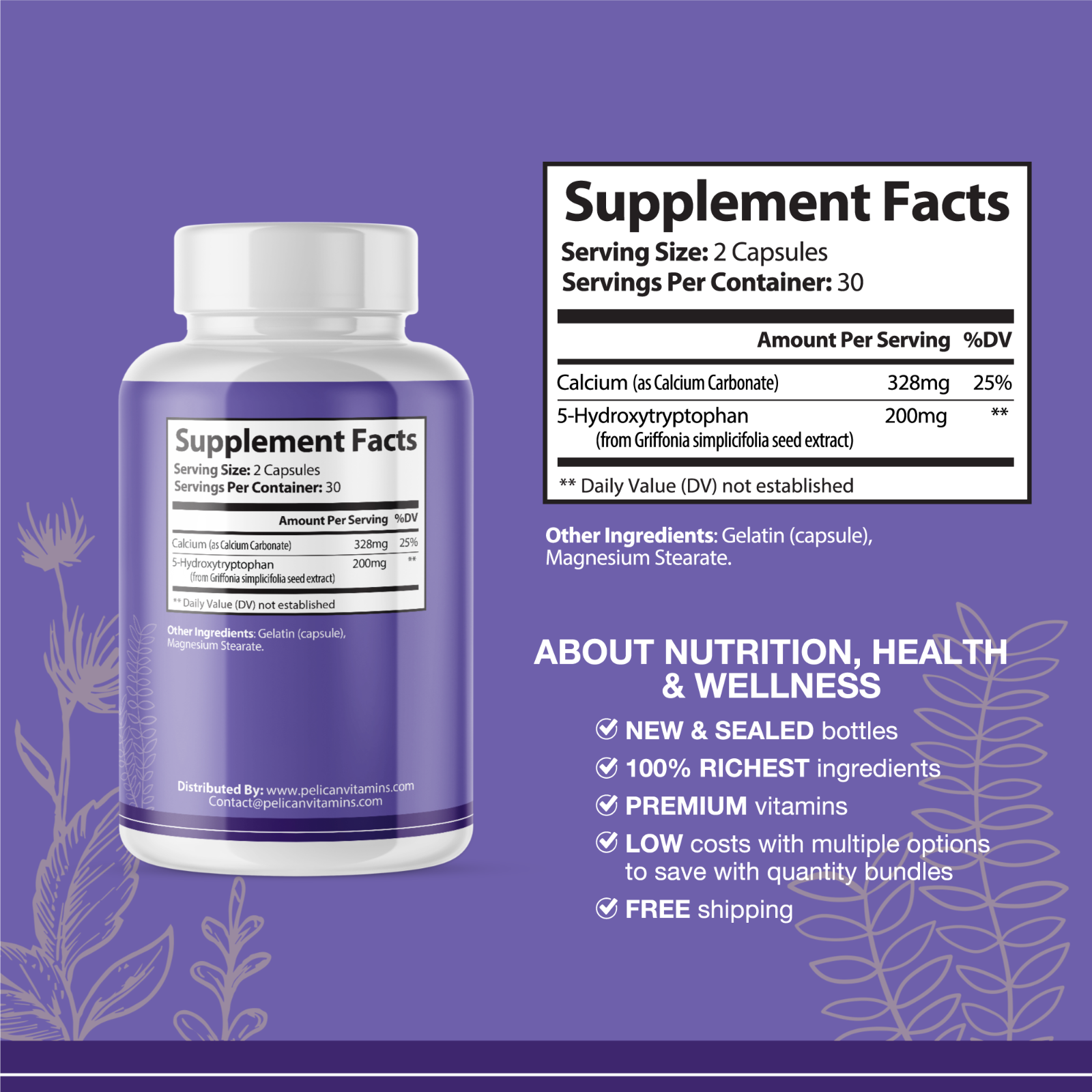 Serotonin911-5-HTP & L-Tryptophan-Stress/Mood/Relaxation- 2 Bottles-120 Capsules