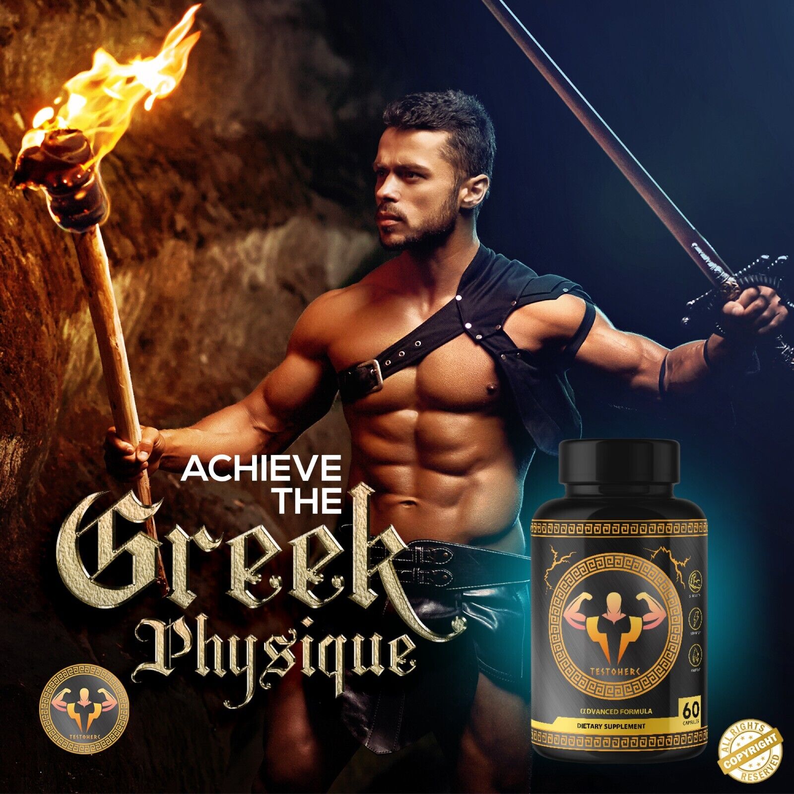 TestoHerc- Testosterone Booster/Cardiovascular Supplement-4 Bottles-240 Capsules