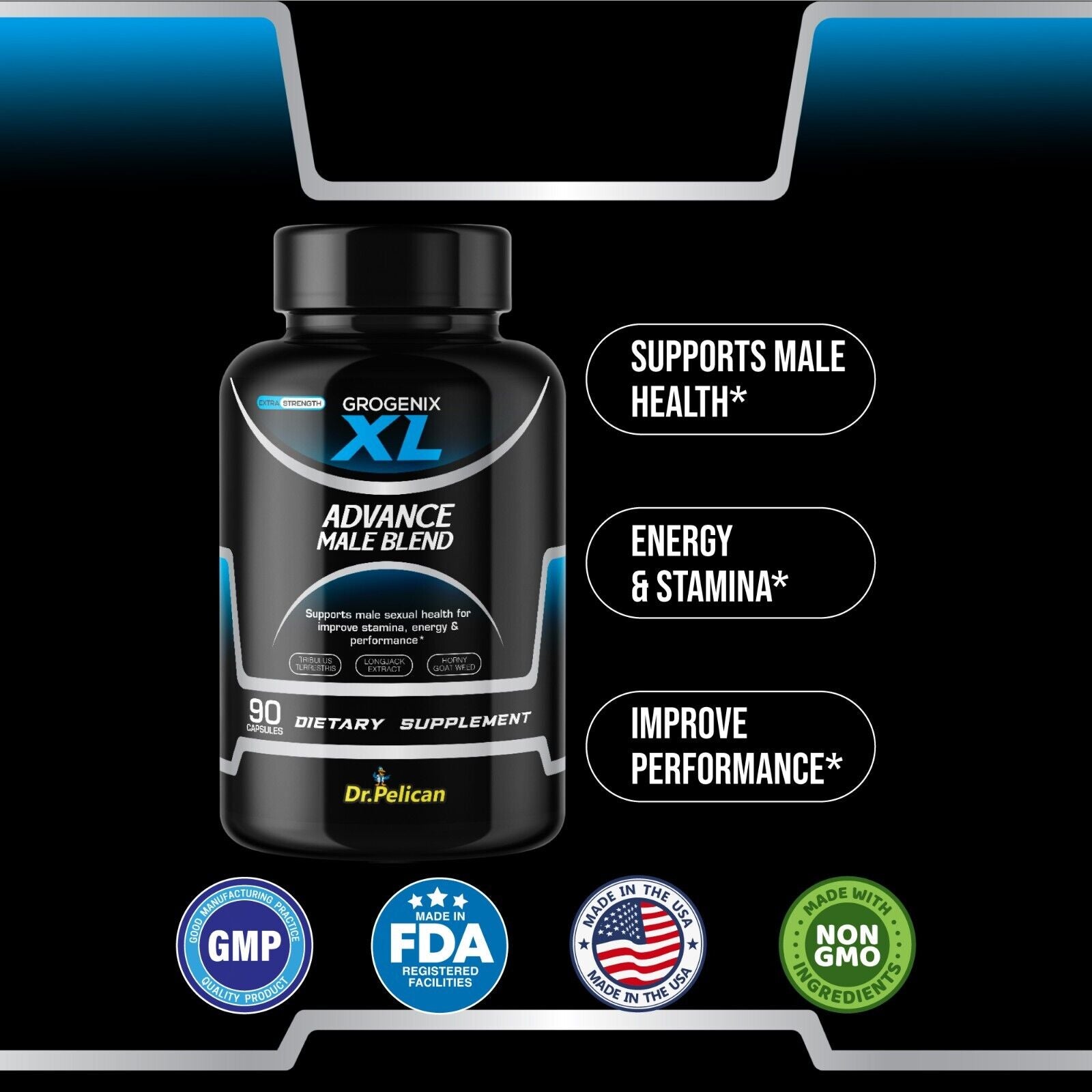 Grogenix XL-Male Enhancement/Performance/Energy/Stamina-12 Bottles-1080 Capsules