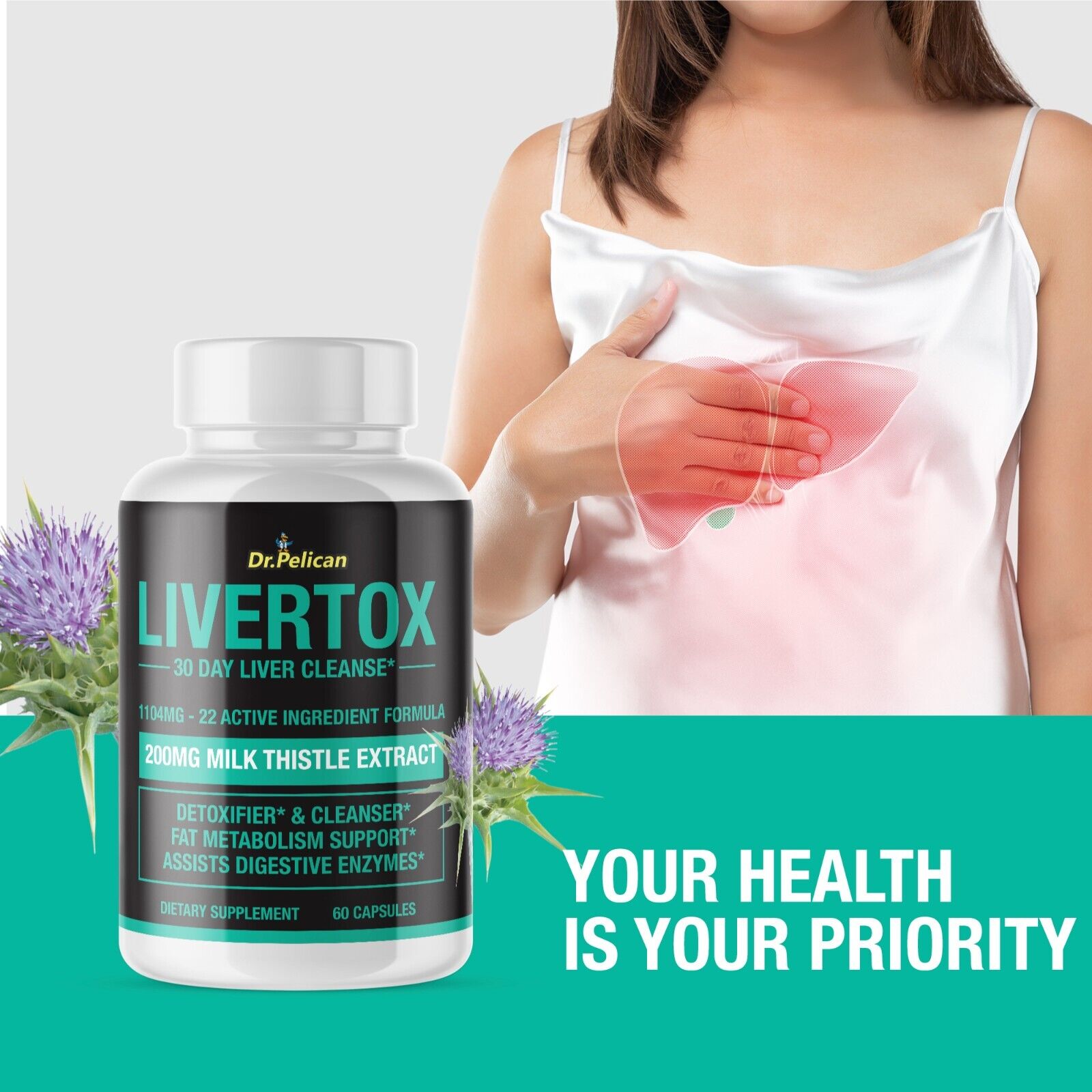 Livertox- Liver Detoxifier/Digestive Enzymes/Metabolism- 4 Bottles- 240 Capsules
