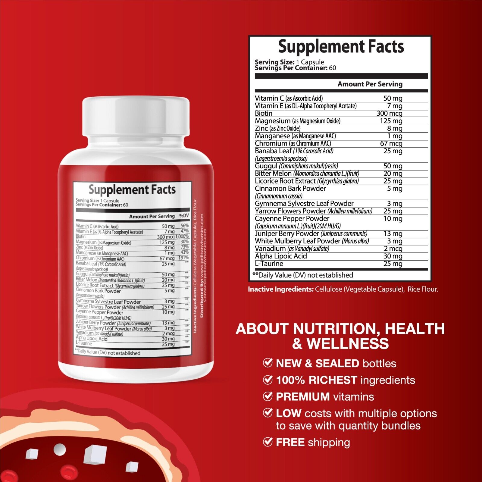 Mellitox- Blood Sugar/Energy/Cardiovascular Support- 4 Bottles- 240 Capsules
