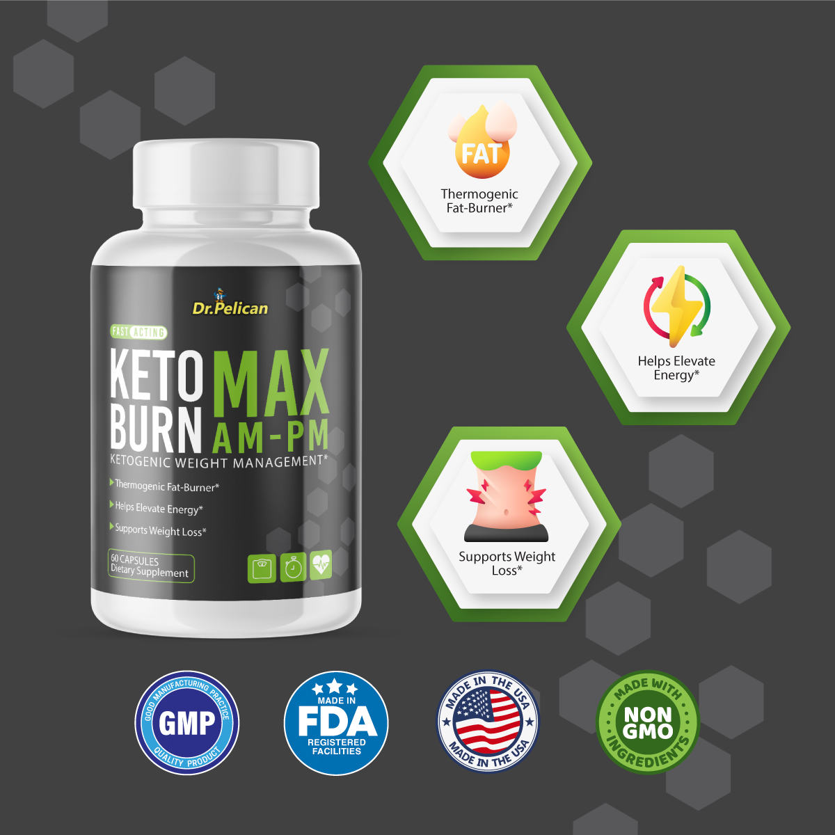 Keto Burn MAX AM-PM-Thermogenic Fat Burner/Weight Loss - 60 Capsules